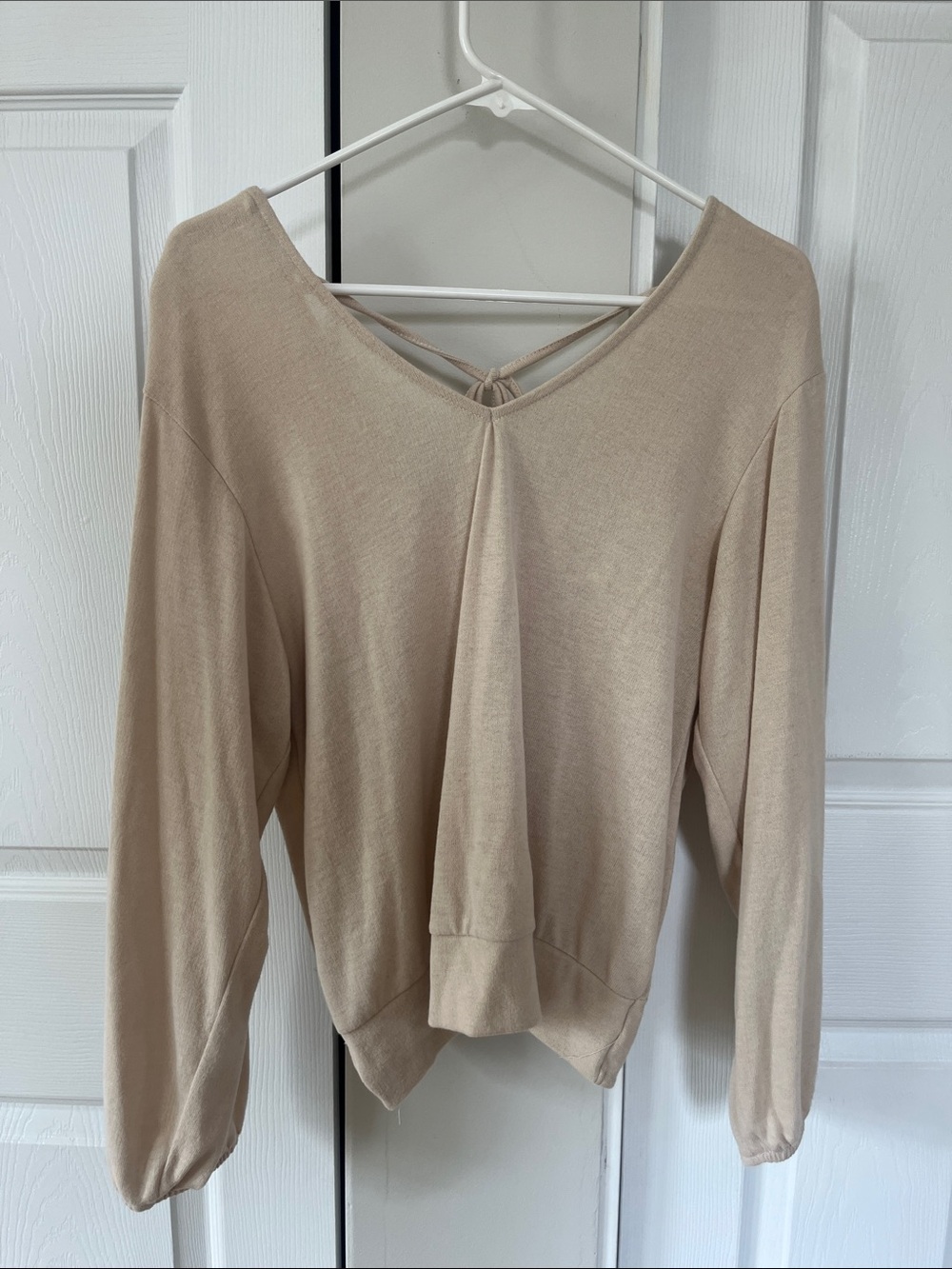 Others Follow Cream V-Neck Long Sleeve Sweater with open back
